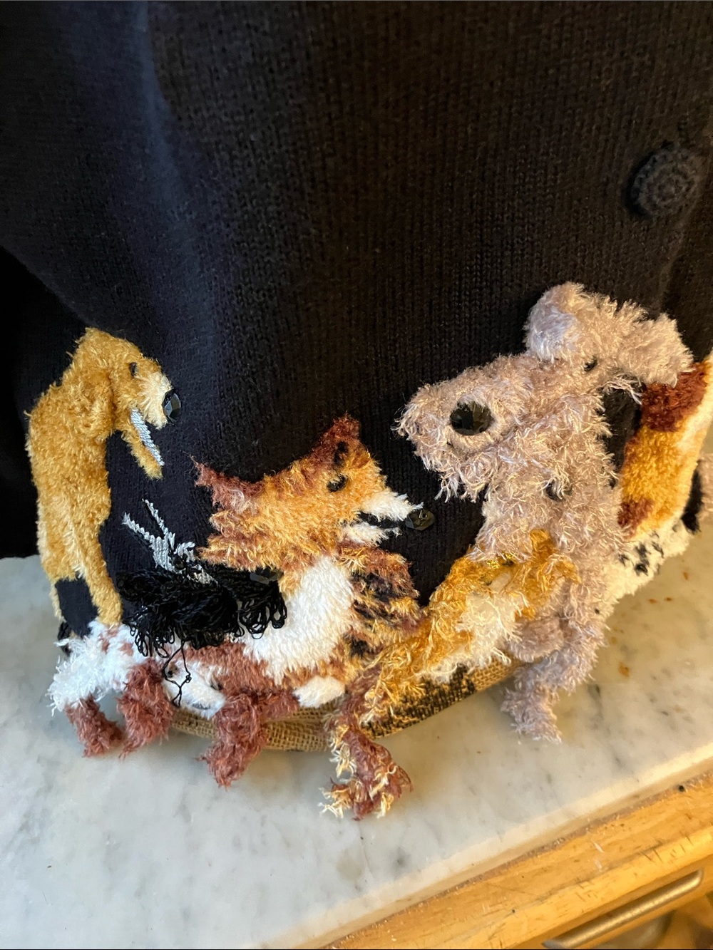 Michael Simon Black Knit Dogs Design Fabulous Vintage Cardigan Gorgeous Piece! M - Picture 4 of 12